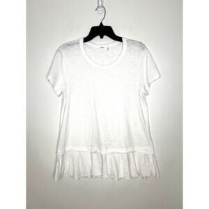 Wilt White Double Tier Mock Hem Crew T-Shirt Sz S Slub knit